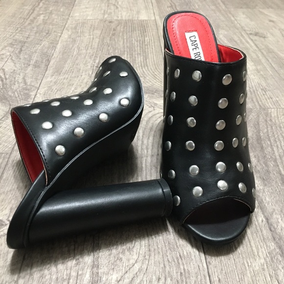 NWB Quinn Black Studded Peep-Toe Heeled Mules - Picture 6 of 9